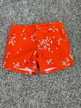 a.n.a Bright Orange Floral Cotton Bermuda Shorts